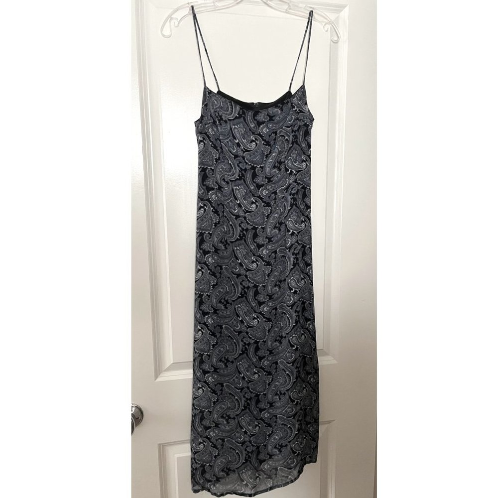 Cinnamon Girl Hawaiian Black Gray Paisley Spaghetti Strap Midi Dress Size Small